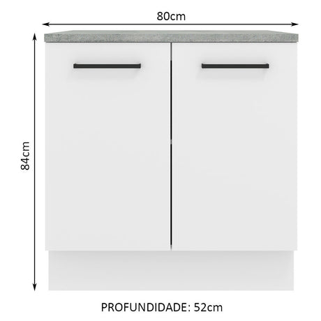 Mueble Inferior de Cocina Agata Blanco 80x84cm con Mesón de Madera y sin Estufa con 2 Entrepaños - MUEBLES INFERIORES DE COCINA | Bylmo