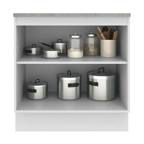 Mueble Inferior de Cocina Agata Blanco 80x84cm con Mesón de Madera y sin Estufa con 2 Entrepaños - MUEBLES INFERIORES DE COCINA | Bylmo