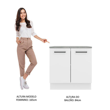 Mueble Inferior de Cocina Agata Blanco 80x84cm con Mesón de Madera y sin Estufa con 2 Entrepaños - MUEBLES INFERIORES DE COCINA | Bylmo