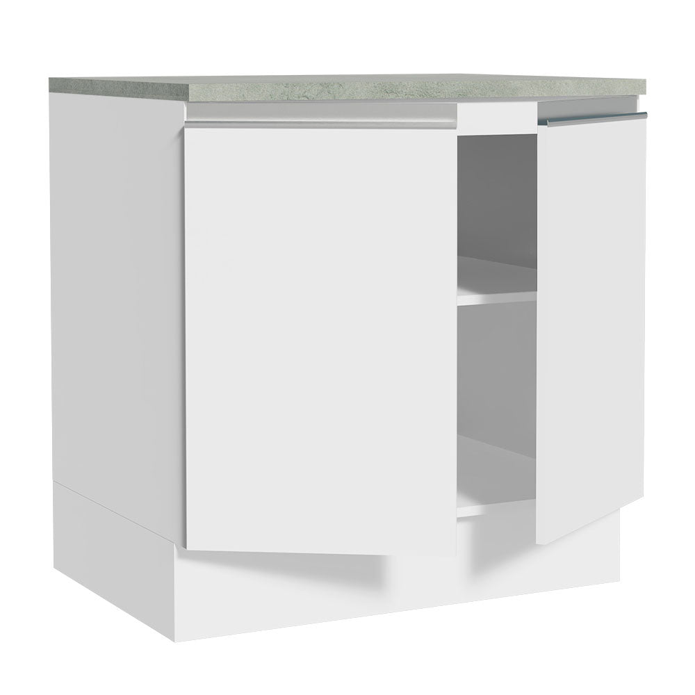 Mueble Inferior de Cocina Glamy Blanco 80x84cm con Mesón de Madera y sin Estufa con 2 Entrepaños - MUEBLES INFERIORES DE COCINA | Bylmo