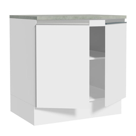 Mueble Inferior de Cocina Glamy Blanco 80x84cm con Mesón de Madera y sin Estufa con 2 Entrepaños - MUEBLES INFERIORES DE COCINA | Bylmo