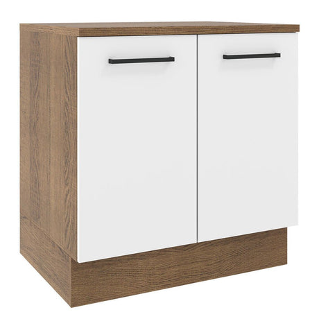 Mueble Inferior de Cocina Agata Marron y Blanco 80x84cm con Mesón de Madera y sin Estufa con 2 Entrepaños - MUEBLES INFERIORES DE COCINA | Bylmo