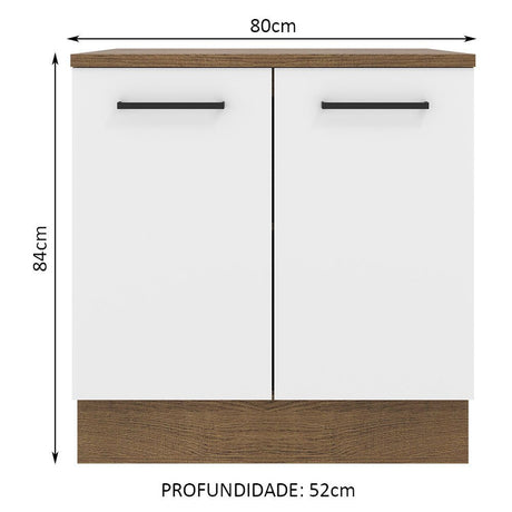 Mueble Inferior de Cocina Agata Marron y Blanco 80x84cm con Mesón de Madera y sin Estufa con 2 Entrepaños - MUEBLES INFERIORES DE COCINA | Bylmo