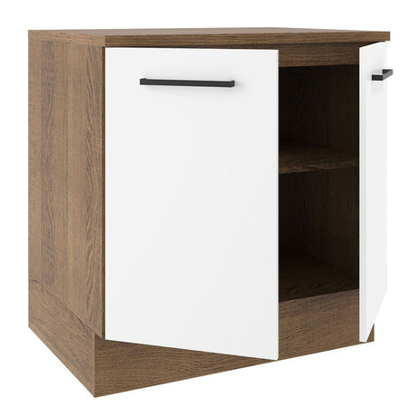 Mueble Inferior de Cocina Agata Marron y Blanco 80x84cm con Mesón de Madera y sin Estufa con 2 Entrepaños - MUEBLES INFERIORES DE COCINA | Bylmo