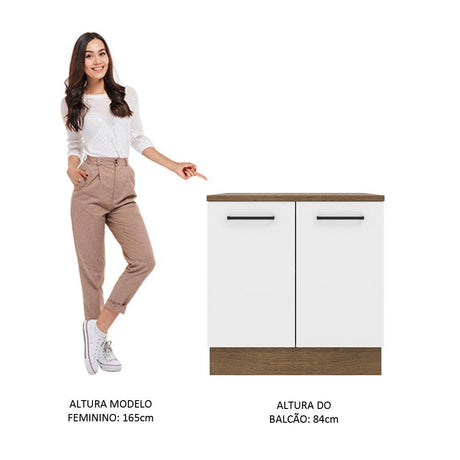 Mueble Inferior de Cocina Agata Marron y Blanco 80x84cm con Mesón de Madera y sin Estufa con 2 Entrepaños - MUEBLES INFERIORES DE COCINA | Bylmo