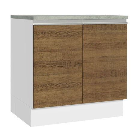 Mueble Inferior de Cocina Glamy Blanco y Marron 80x84cm con Mesón de Madera y sin Estufa con 2 Entrepaños - MUEBLES INFERIORES DE COCINA | Bylmo