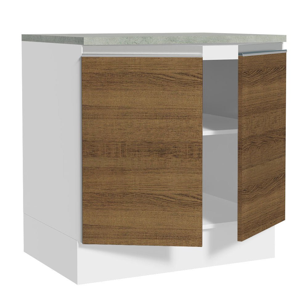 Mueble Inferior de Cocina Glamy Blanco y Marron 80x84cm con Mesón de Madera y sin Estufa con 2 Entrepaños - MUEBLES INFERIORES DE COCINA | Bylmo