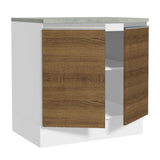 Mueble Inferior de Cocina Glamy Blanco y Marron 80x84cm con Mesón de Madera y sin Estufa con 2 Entrepaños - MUEBLES INFERIORES DE COCINA | Bylmo
