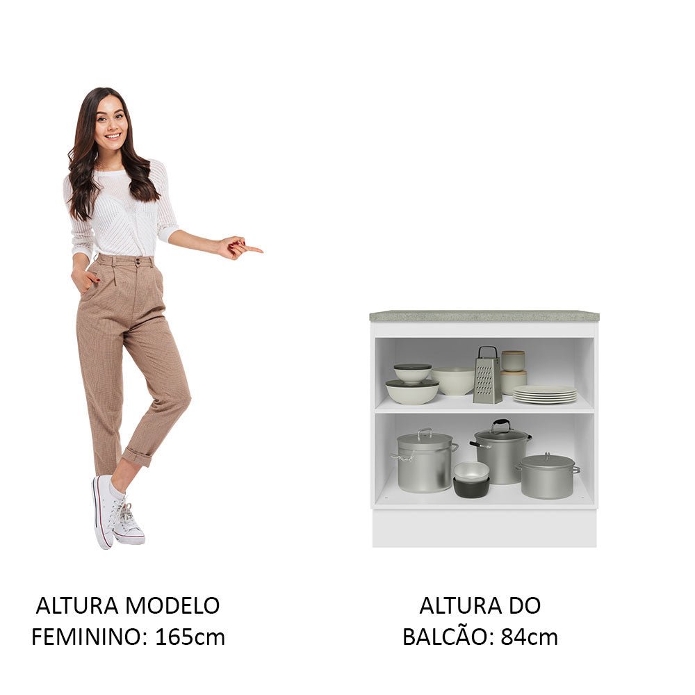 Mueble Inferior de Cocina Glamy Blanco y Marron 80x84cm con Mesón de Madera y sin Estufa con 2 Entrepaños - MUEBLES INFERIORES DE COCINA | Bylmo