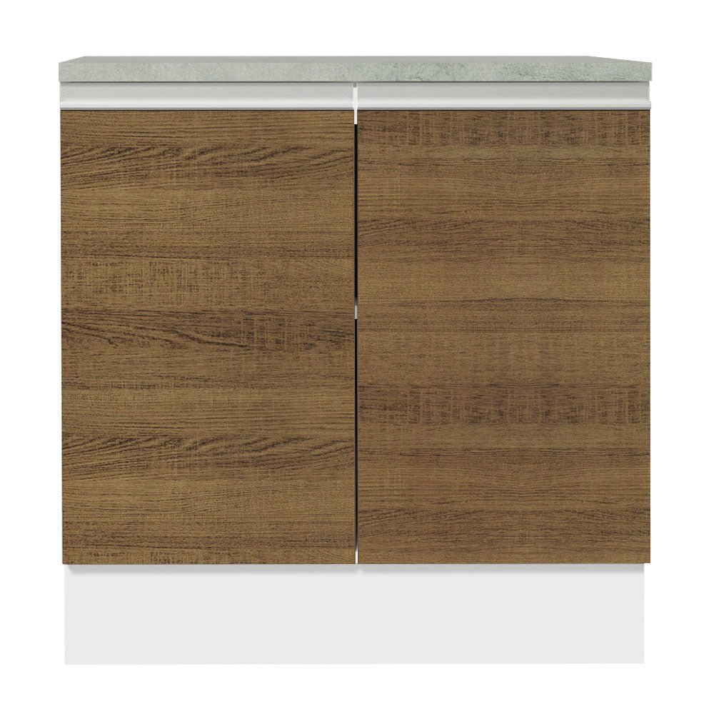 Mueble Inferior de Cocina Glamy Blanco y Marron 80x84cm con Mesón de Madera y sin Estufa con 2 Entrepaños - MUEBLES INFERIORES DE COCINA | Bylmo