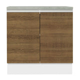 Mueble Inferior de Cocina Glamy Blanco y Marron 80x84cm con Mesón de Madera y sin Estufa con 2 Entrepaños - MUEBLES INFERIORES DE COCINA | Bylmo