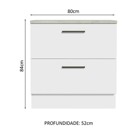 Mueble Inferior de Cocina Agata Blanco 80x84cm con Mesón de Madera y sin Estufa con 2 Cajones - MUEBLES INFERIORES DE COCINA | Bylmo