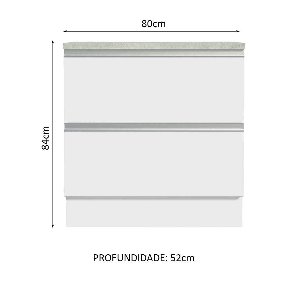 Mueble Inferior de Cocina Glamy Blanco 80x84cm con Mesón de Madera y sin Estufa con 2 Cajones - MUEBLES INFERIORES DE COCINA | Bylmo