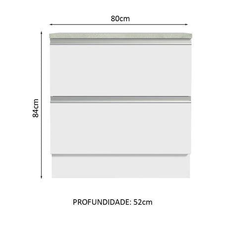 Mueble Inferior de Cocina Glamy Blanco 80x84cm con Mesón de Madera y sin Estufa con 2 Cajones - MUEBLES INFERIORES DE COCINA | Bylmo