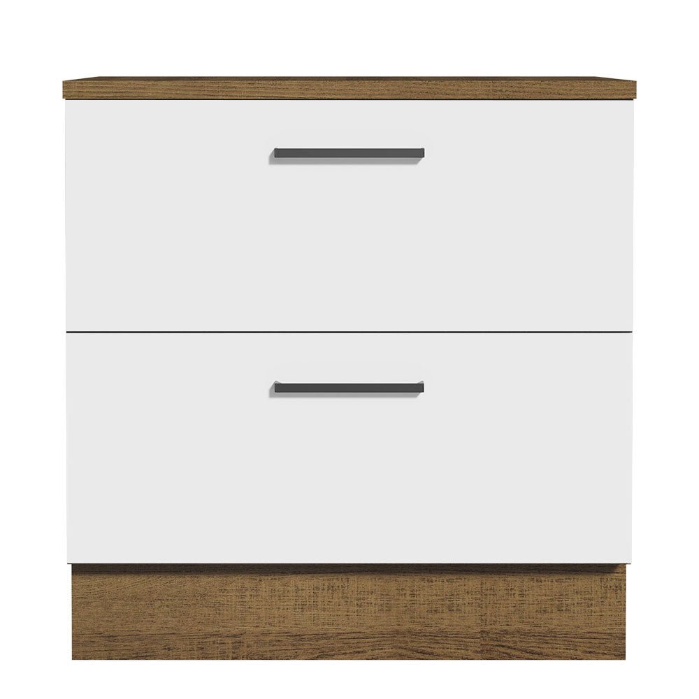 Mueble Inferior de Cocina Agata Marron y Blanco 80x84cm con Mesón de Madera y sin Estufa con 2 Cajones - MUEBLES INFERIORES DE COCINA | Bylmo