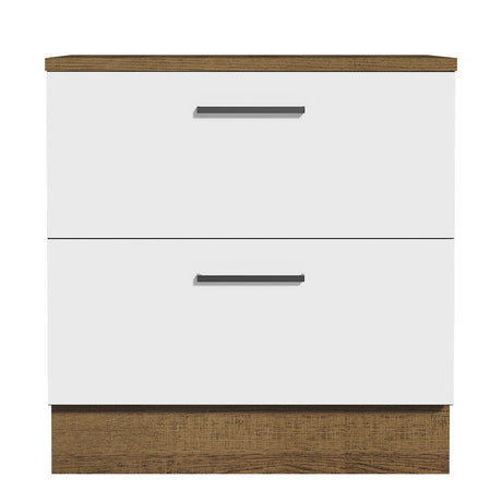 Mueble Inferior de Cocina Agata Marron y Blanco 80x84cm con Mesón de Madera y sin Estufa con 2 Cajones - MUEBLES INFERIORES DE COCINA | Bylmo