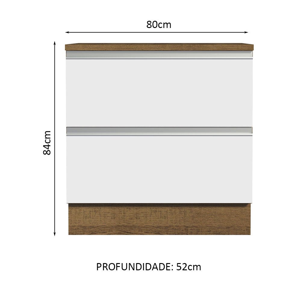 Mueble Inferior de Cocina Glamy Marron y Blanco 80x84cm con Mesón de Madera y sin Estufa con 2 Cajones - MUEBLES INFERIORES DE COCINA | Bylmo