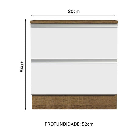Mueble Inferior de Cocina Glamy Marron y Blanco 80x84cm con Mesón de Madera y sin Estufa con 2 Cajones - MUEBLES INFERIORES DE COCINA | Bylmo