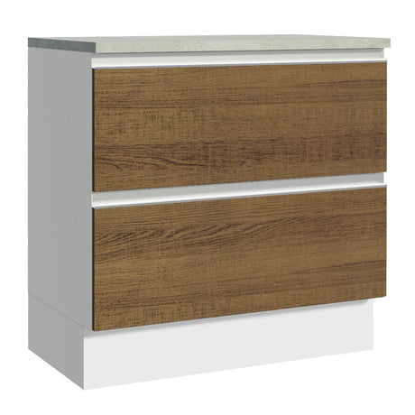Mueble Inferior de Cocina Glamy Blanco y Marron 80x84cm con Mesón de Madera y sin Estufa con 2 Cajones - MUEBLES INFERIORES DE COCINA | Bylmo