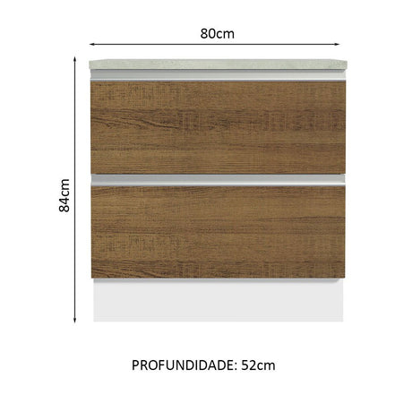 Mueble Inferior de Cocina Glamy Blanco y Marron 80x84cm con Mesón de Madera y sin Estufa con 2 Cajones - MUEBLES INFERIORES DE COCINA | Bylmo