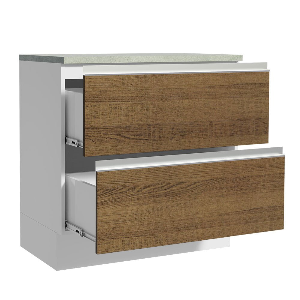 Mueble Inferior de Cocina Glamy Blanco y Marron 80x84cm con Mesón de Madera y sin Estufa con 2 Cajones - MUEBLES INFERIORES DE COCINA | Bylmo