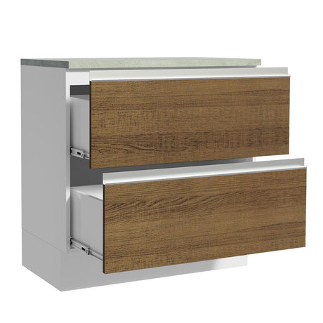 Mueble Inferior de Cocina Glamy Blanco y Marron 80x84cm con Mesón de Madera y sin Estufa con 2 Cajones - MUEBLES INFERIORES DE COCINA | Bylmo