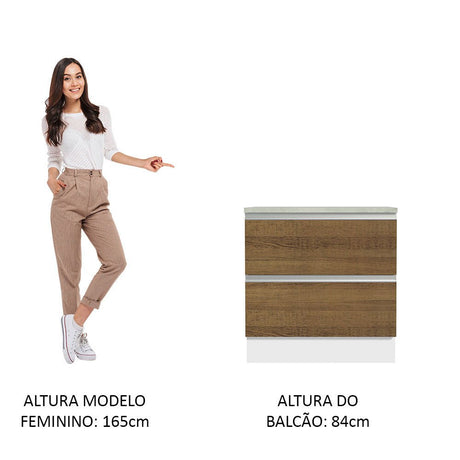 Mueble Inferior de Cocina Glamy Blanco y Marron 80x84cm con Mesón de Madera y sin Estufa con 2 Cajones - MUEBLES INFERIORES DE COCINA | Bylmo