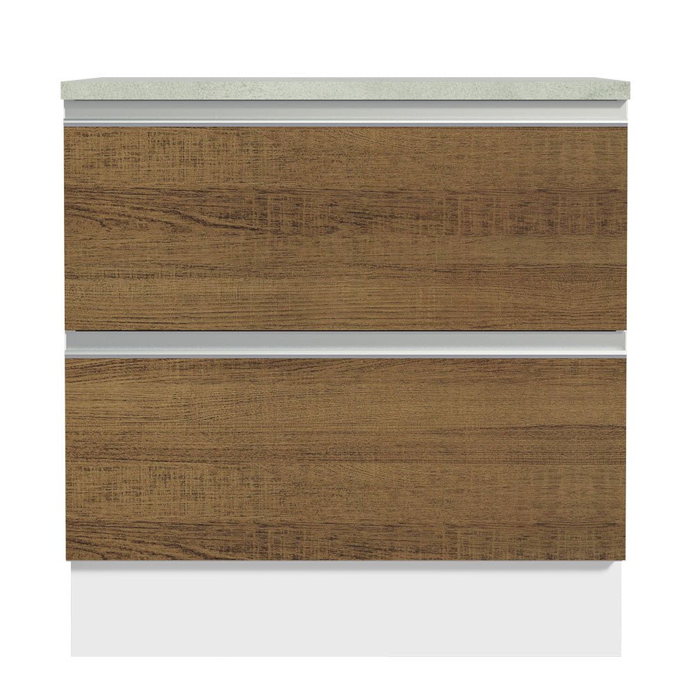Mueble Inferior de Cocina Glamy Blanco y Marron 80x84cm con Mesón de Madera y sin Estufa con 2 Cajones - MUEBLES INFERIORES DE COCINA | Bylmo