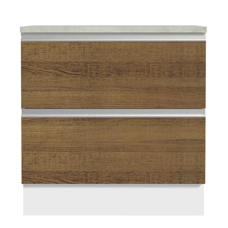 Mueble Inferior de Cocina Glamy Blanco y Marron 80x84cm con Mesón de Madera y sin Estufa con 2 Cajones - MUEBLES INFERIORES DE COCINA | Bylmo