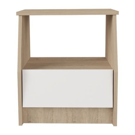 Mesa de Noche Arena y Blanco 45x50cm con Dos Entrepaños y con Patas - MESAS DE NOCHE | Bylmo