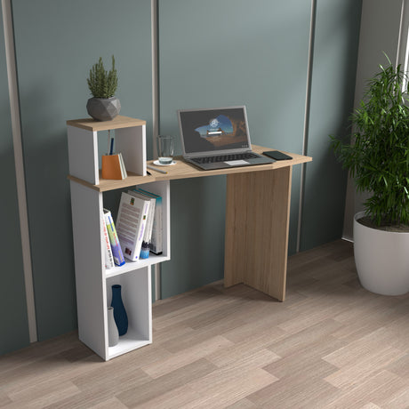 Escritorio Arena y Blanco 100x95cm con Organizador de Libros - ESCRITORIOS | Bylmo