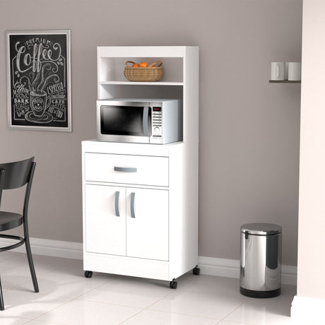 Gabinete de Cocina Blanco 60x143cm con Un Cajón con Espacio para Microondas y con Ruedas - ALACENAS Y MUEBLES MICROONDAS | Bylmo