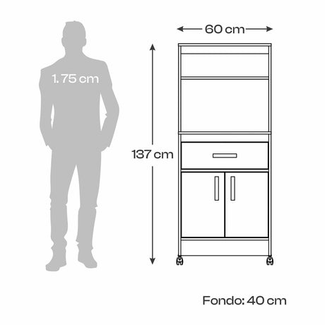 Gabinete de Cocina Blanco 60x143cm con Un Cajón con Espacio para Microondas y con Ruedas - ALACENAS Y MUEBLES MICROONDAS | Bylmo