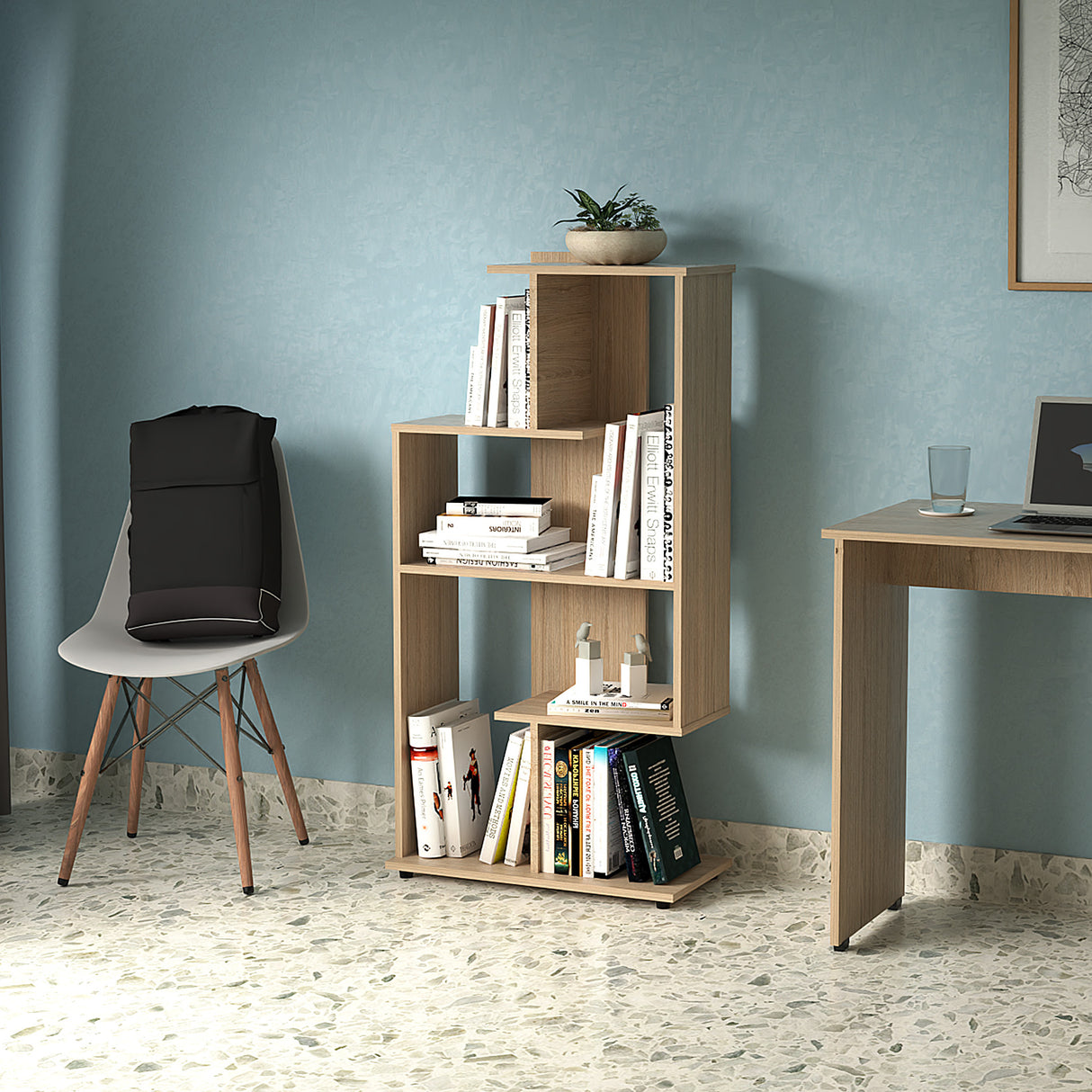 Biblioteca con Forma Irregular Arena 60x120cm con Cinco Entrepaños - BIBLIOTECAS Y ESTANTERIAS | Bylmo