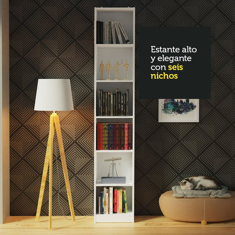 Estantería Blanco 37x204cm con Seis Compartimientos - BIBLIOTECAS Y ESTANTERIAS | Bylmo