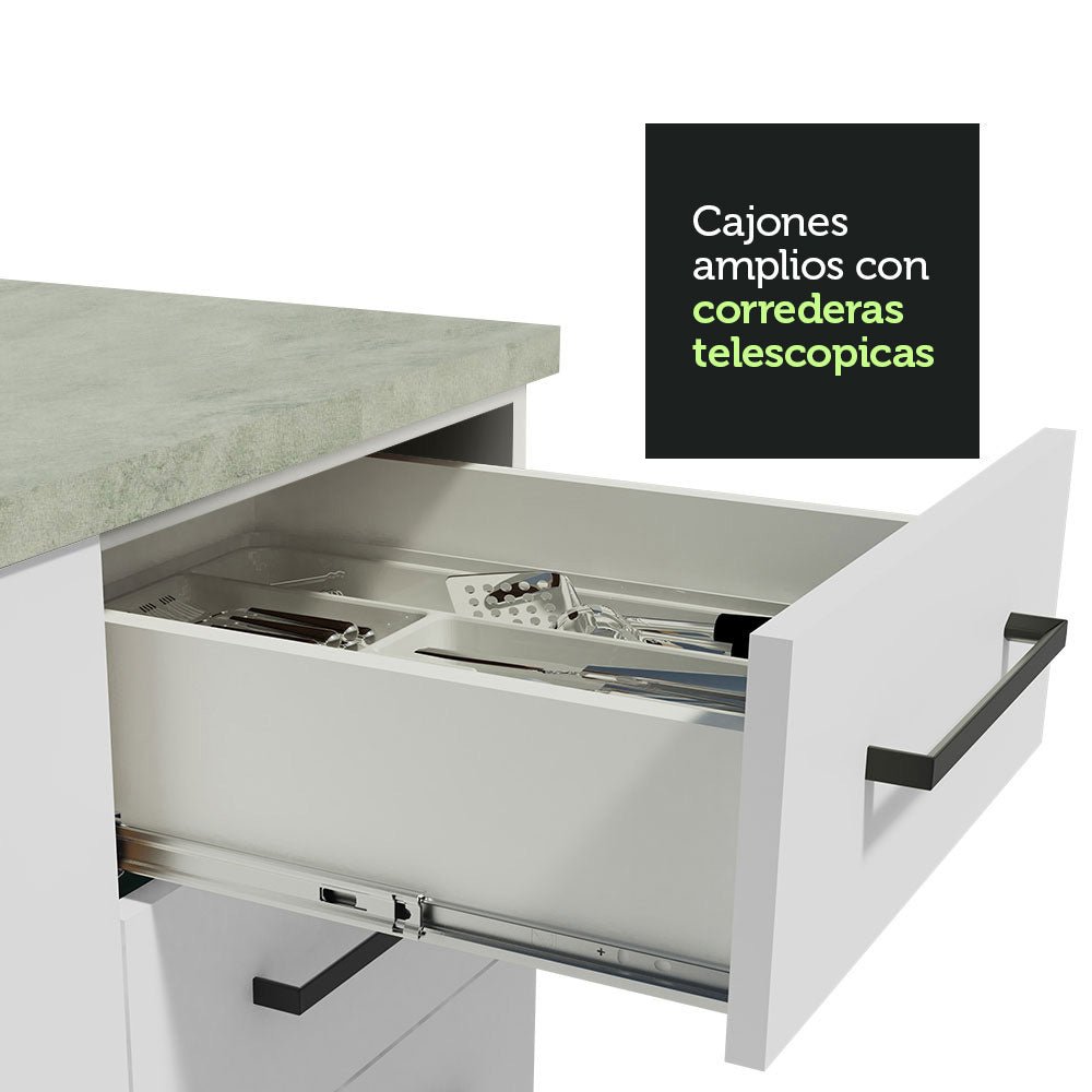 Mueble Microondas Agata Blanco 60x225cm con Tres Cajones y con Patas - ALACENAS Y MUEBLES MICROONDAS | Bylmo