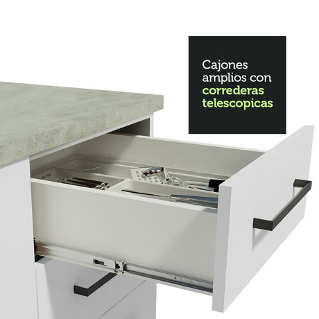 Mueble Microondas Agata Blanco 60x225cm con Tres Cajones y con Patas - ALACENAS Y MUEBLES MICROONDAS | Bylmo