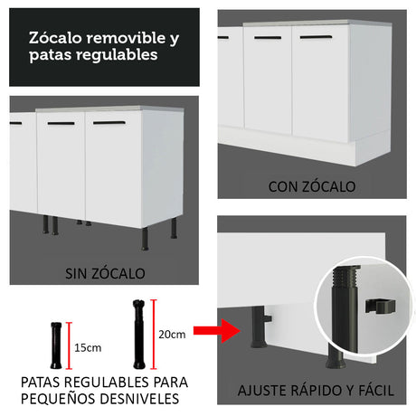 Mueble Microondas Agata Blanco 60x225cm con Tres Cajones y con Patas - ALACENAS Y MUEBLES MICROONDAS | Bylmo