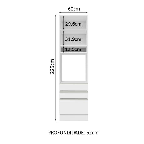 Mueble Microondas Glamy Blanco 60x225cm con Tres Cajones y con Patas - ALACENAS Y MUEBLES MICROONDAS | Bylmo