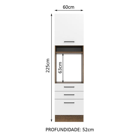 Mueble Microondas Agata Marron y Blanco 60x225cm con Tres Cajones y con Patas - ALACENAS Y MUEBLES MICROONDAS | Bylmo