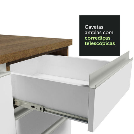 Mueble Microondas Glamy Marron y Blanco 60x225cm con Tres Cajones y con Patas - ALACENAS Y MUEBLES MICROONDAS | Bylmo