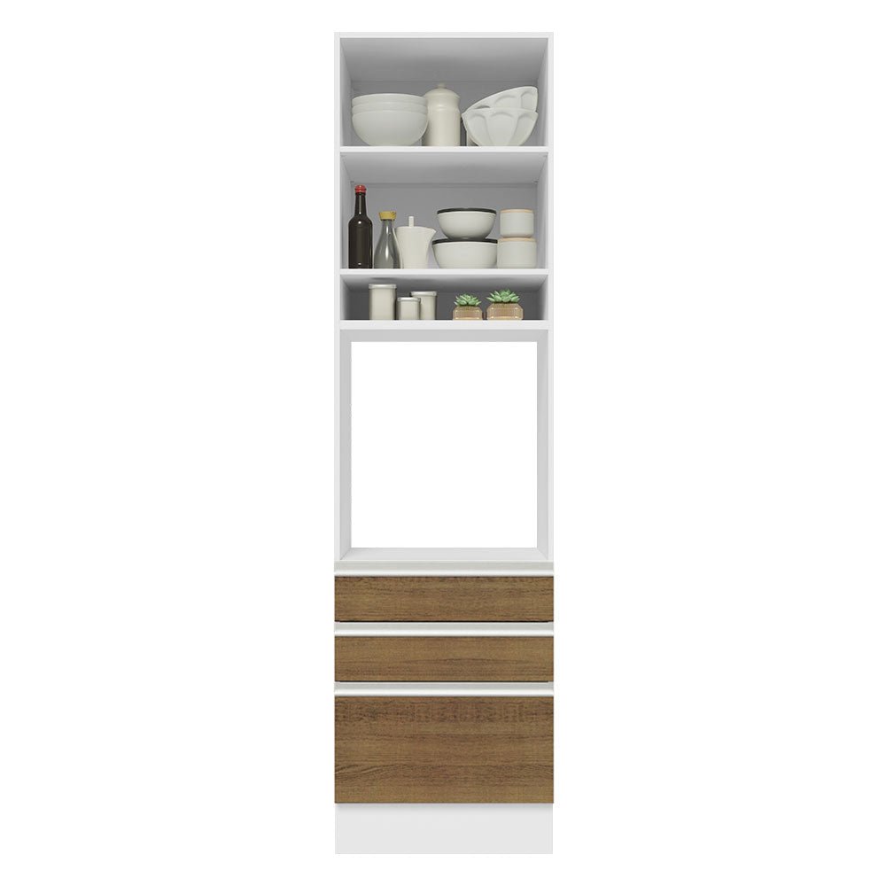 Mueble Microondas Glamy Blanco y Marron 60x225cm con Tres Cajones y con Patas - ALACENAS Y MUEBLES MICROONDAS | Bylmo