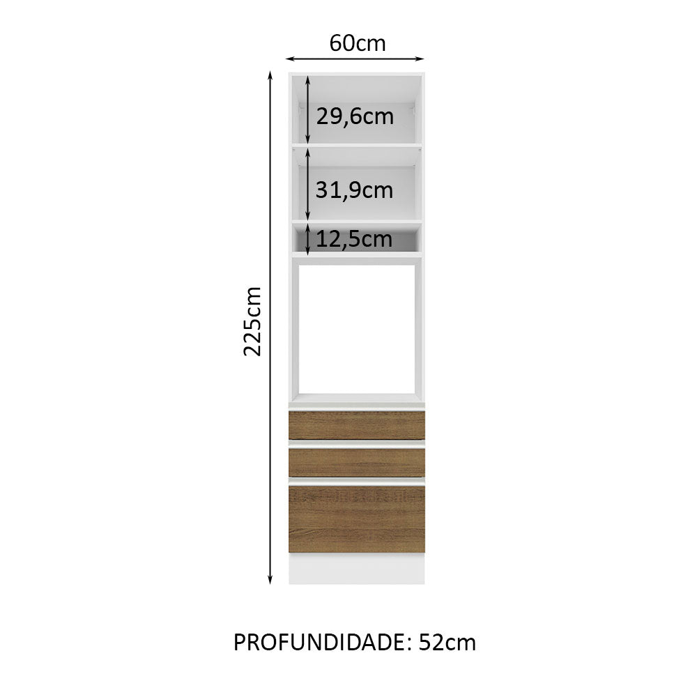 Mueble Microondas Glamy Blanco y Marron 60x225cm con Tres Cajones y con Patas - ALACENAS Y MUEBLES MICROONDAS | Bylmo