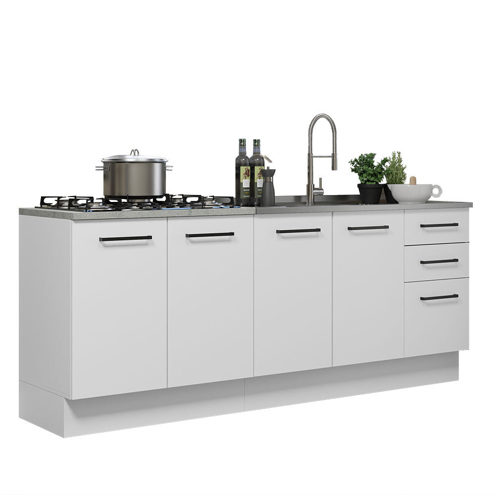 Set X 2 Muebles Inferiores de Cocina Agata Blanco 200x84cm sin Mesón sin Estufa y con Tres Cajones - MUEBLES INFERIORES DE COCINA | Bylmo