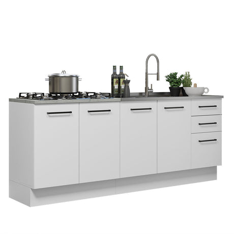 Set X 2 Muebles Inferiores de Cocina Agata Blanco 200x84cm sin Mesón sin Estufa y con Tres Cajones - MUEBLES INFERIORES DE COCINA | Bylmo