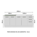 Set X 2 Muebles Inferiores de Cocina Agata Blanco 200x84cm sin Mesón sin Estufa y con Tres Cajones - MUEBLES INFERIORES DE COCINA | Bylmo