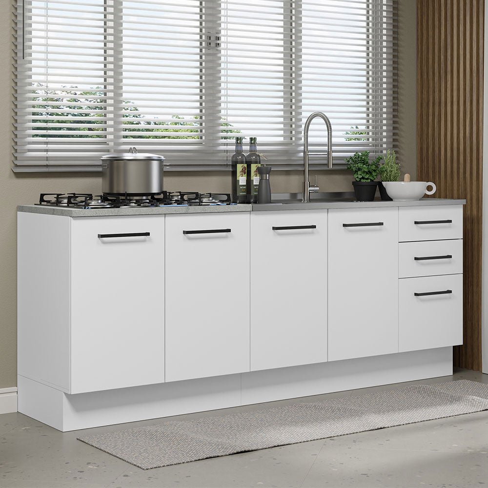 Set X 2 Muebles Inferiores de Cocina Agata Blanco 200x84cm sin Mesón sin Estufa y con Tres Cajones - MUEBLES INFERIORES DE COCINA | Bylmo