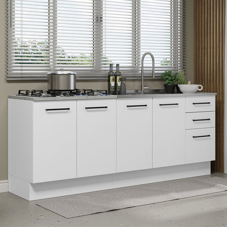 Set X 2 Muebles Inferiores de Cocina Agata Blanco 200x84cm sin Mesón sin Estufa y con Tres Cajones - MUEBLES INFERIORES DE COCINA | Bylmo