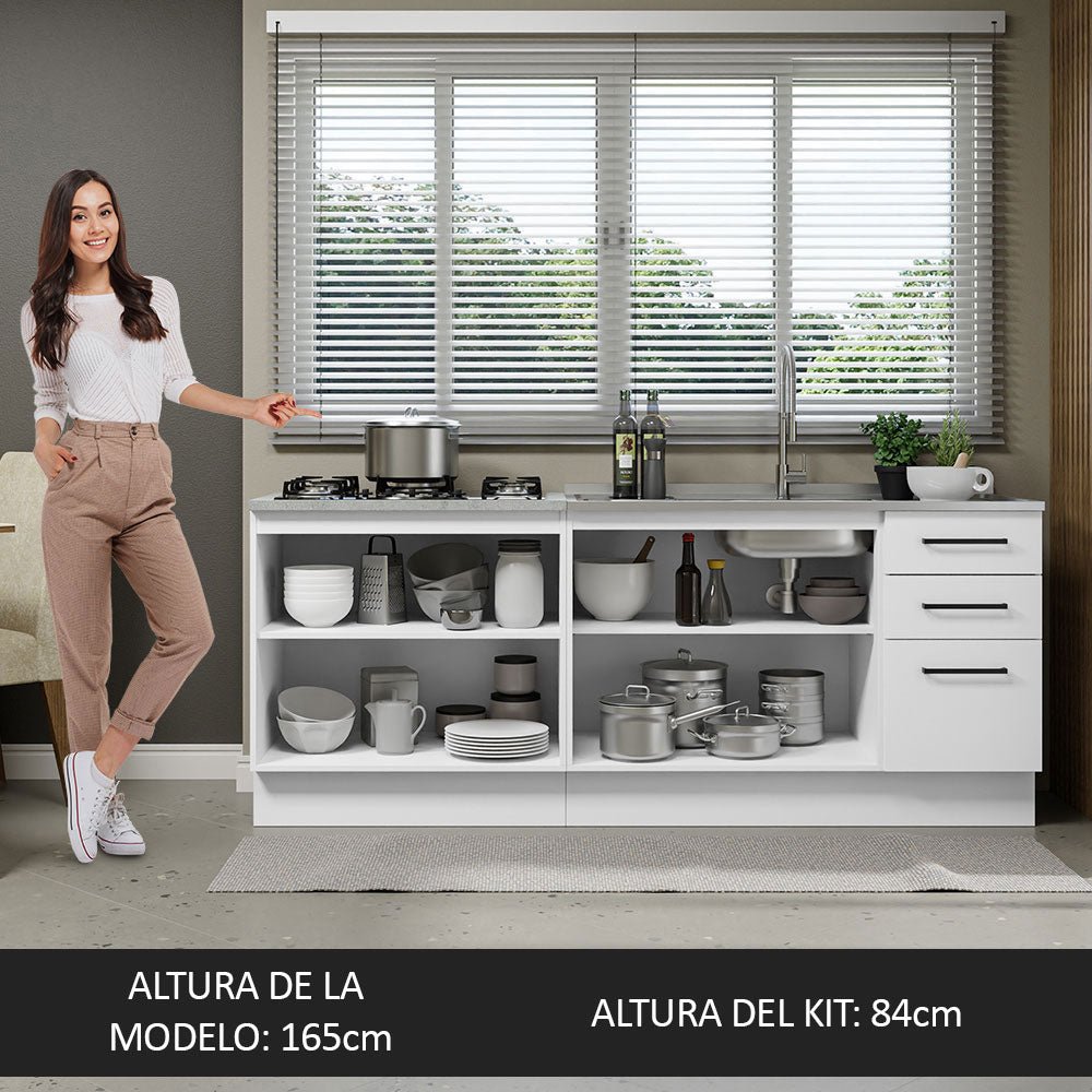 Set X 2 Muebles Inferiores de Cocina Agata Blanco 200x84cm sin Mesón sin Estufa y con Tres Cajones - MUEBLES INFERIORES DE COCINA | Bylmo