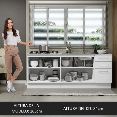 Set X 2 Muebles Inferiores de Cocina Agata Blanco 200x84cm sin Mesón sin Estufa y con Tres Cajones - MUEBLES INFERIORES DE COCINA | Bylmo